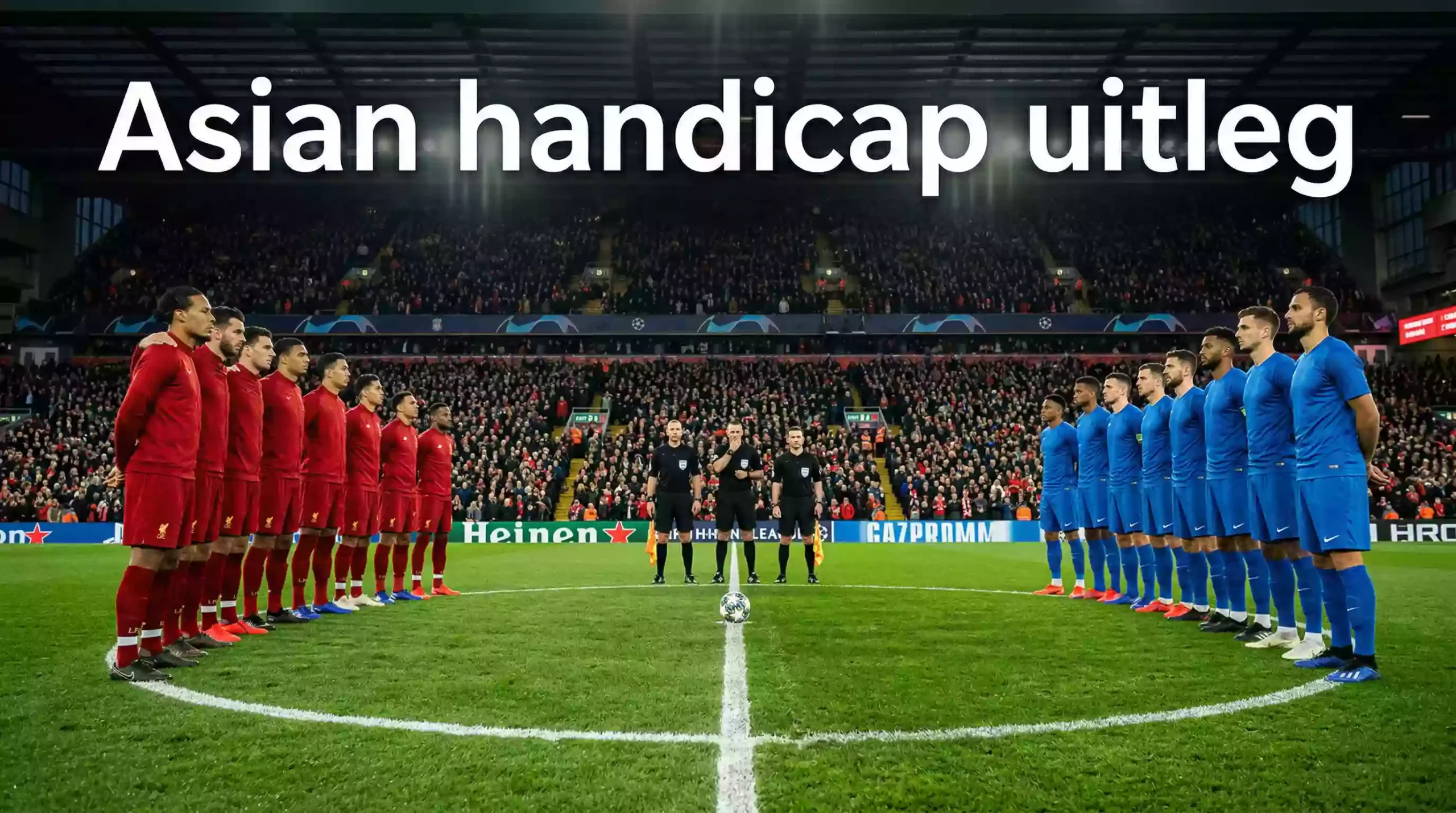 Twee voetbalteams staan tegenover elkaar op het middenveld voor de aftrap