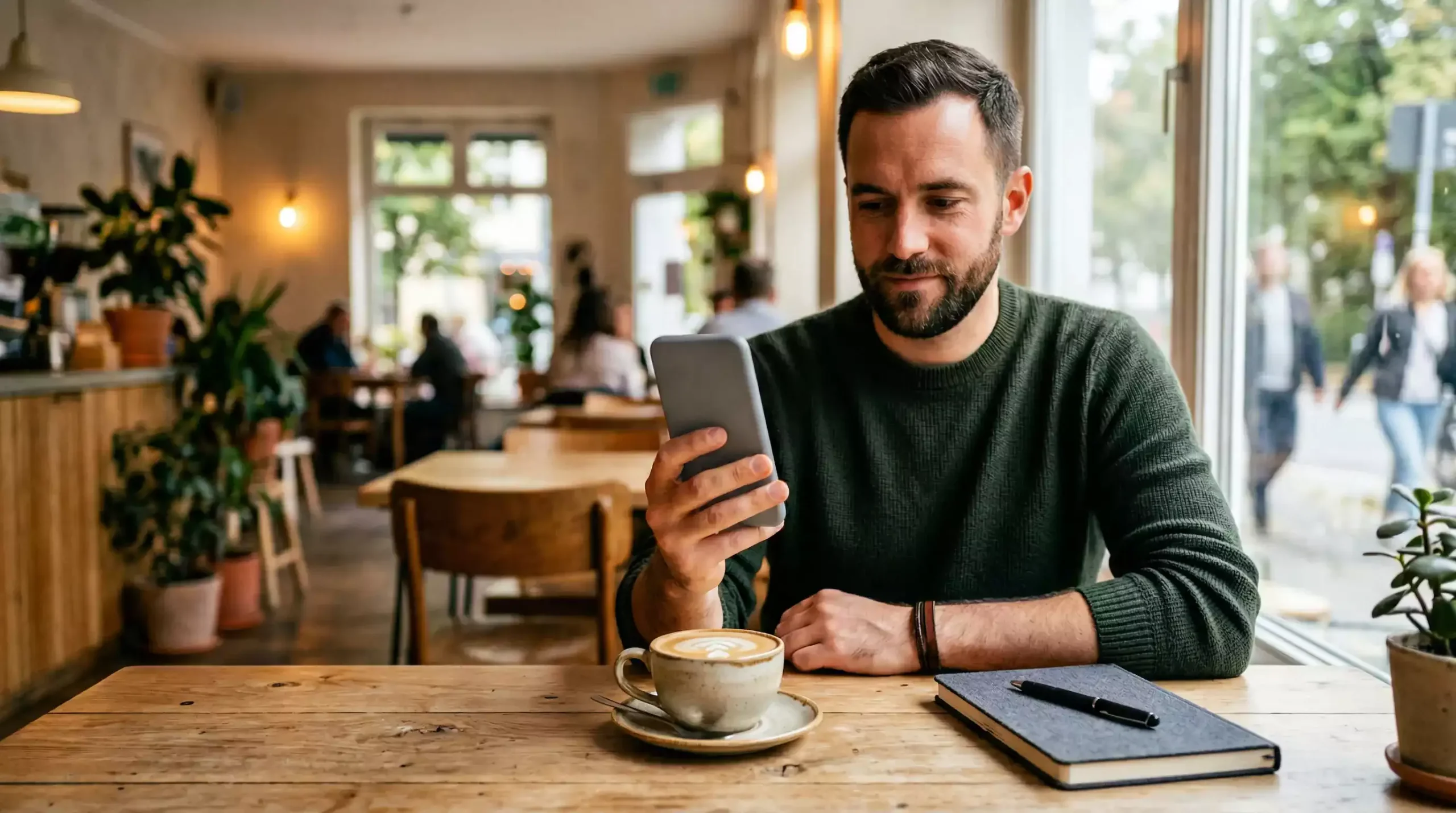 Smartphone met bet365 sportaanbod op een tafel naast een kop koffie