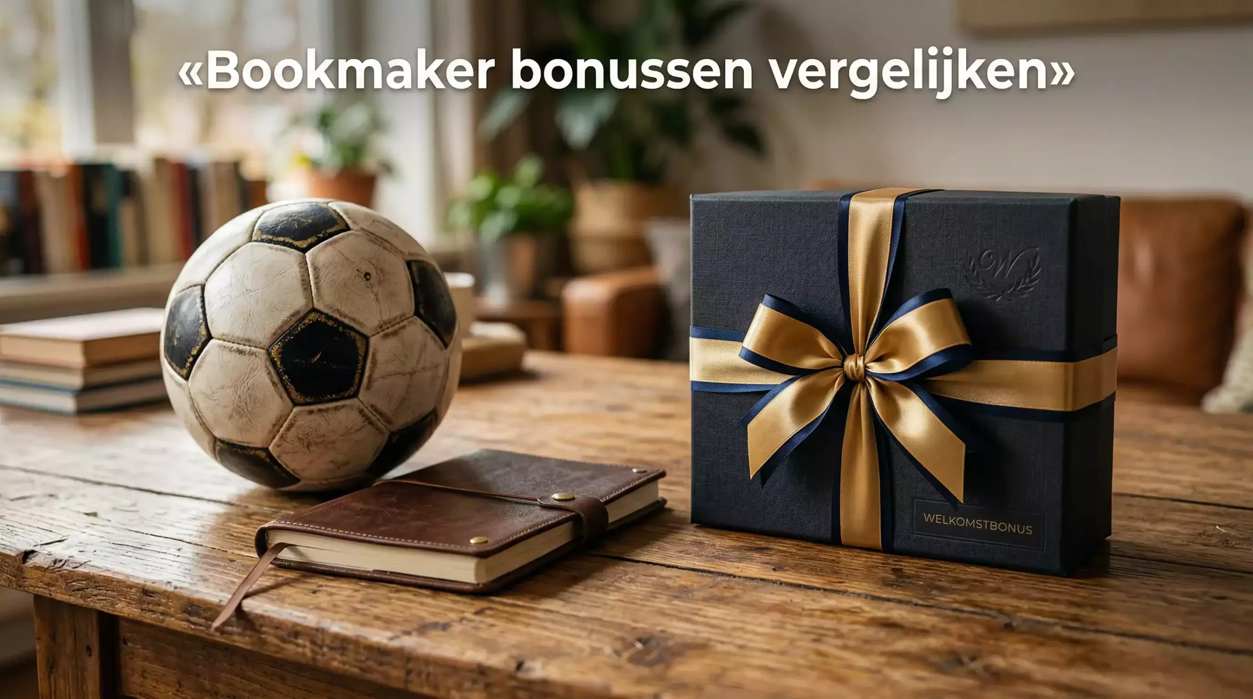 Cadeau met een strik op een tafel naast sportattributen