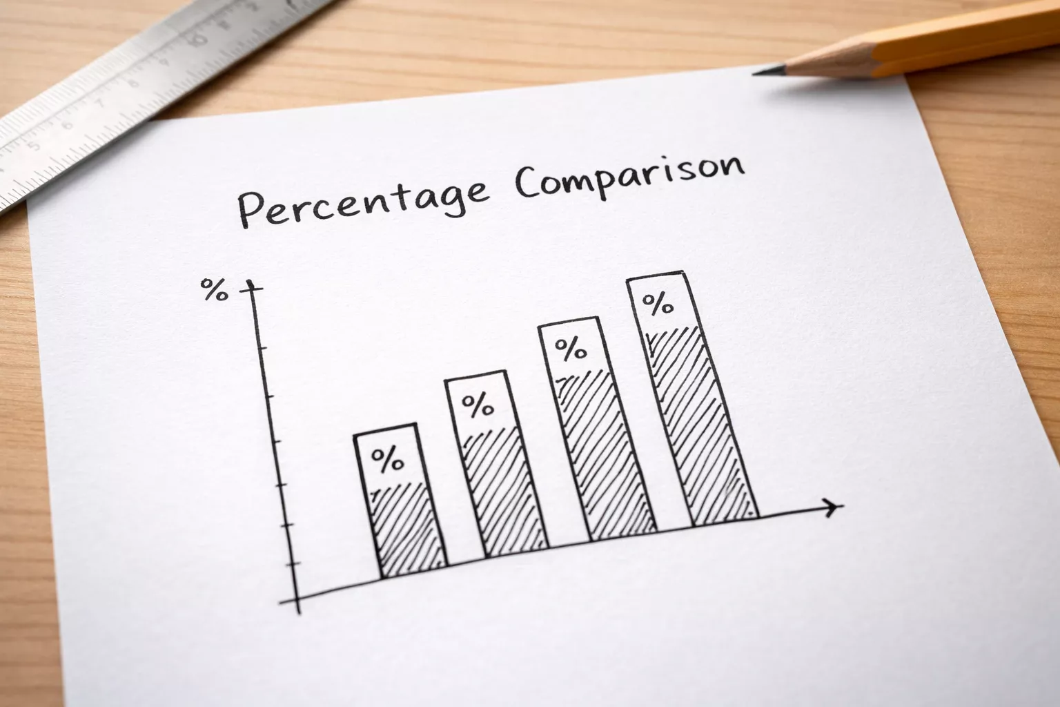 Eenvoudige staafdiagram op papier met procentuele verhoudingen