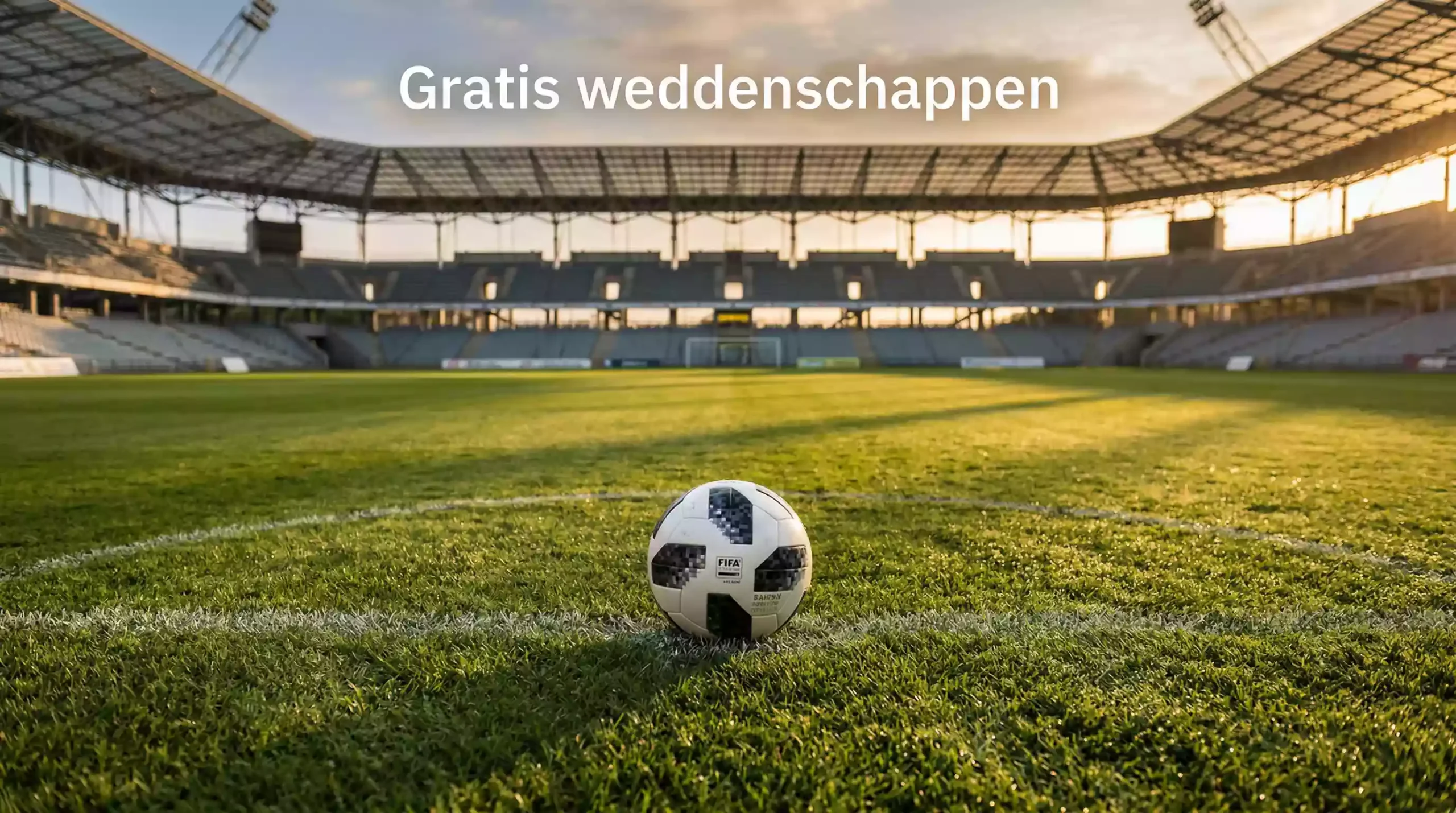 Voetbal op het middenveld van een leeg stadion met ochtendlicht