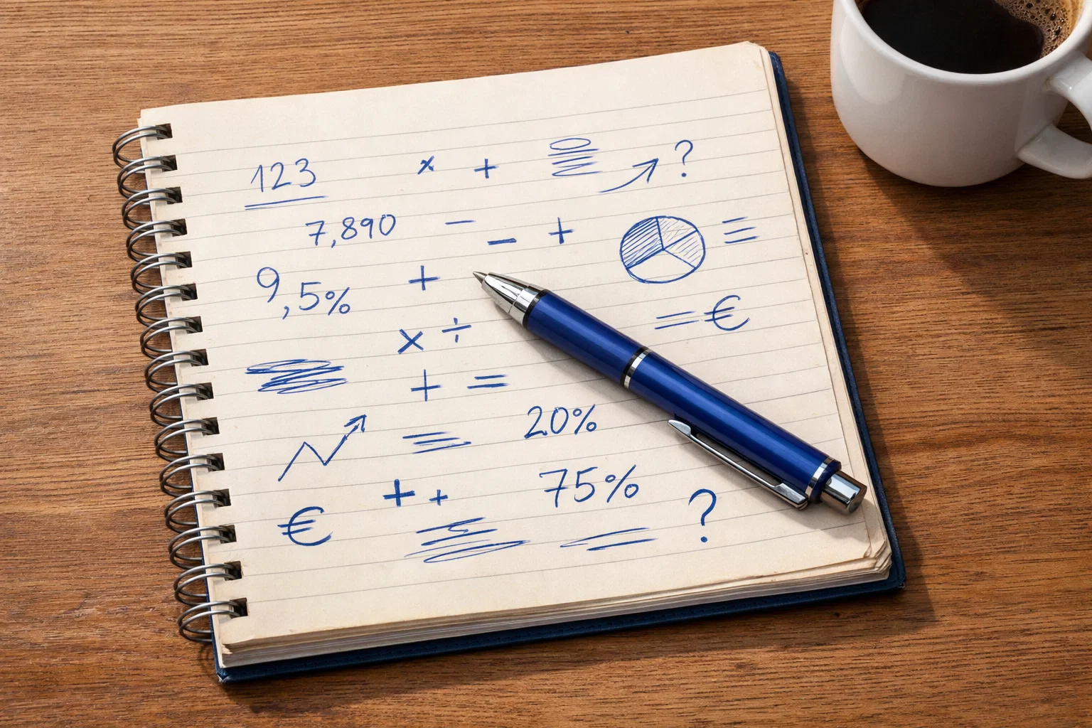 Notitieboek met aantekeningen en een pen op een bureau