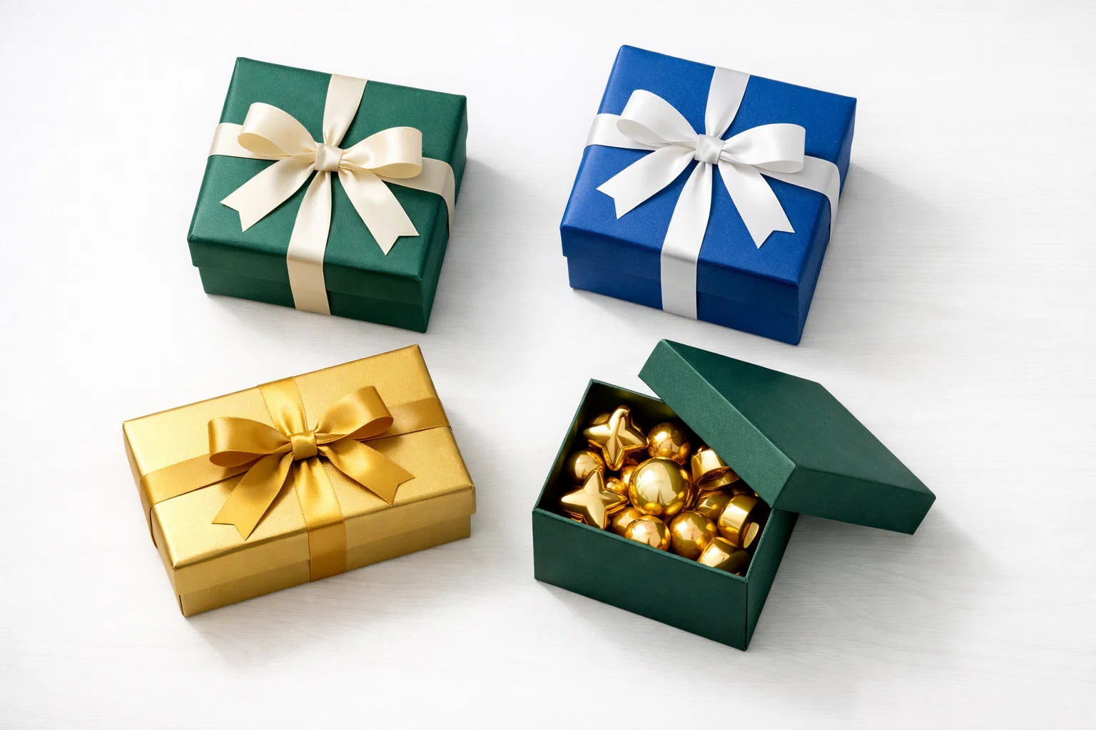 Geschenkdozen in verschillende groottes op een tafel