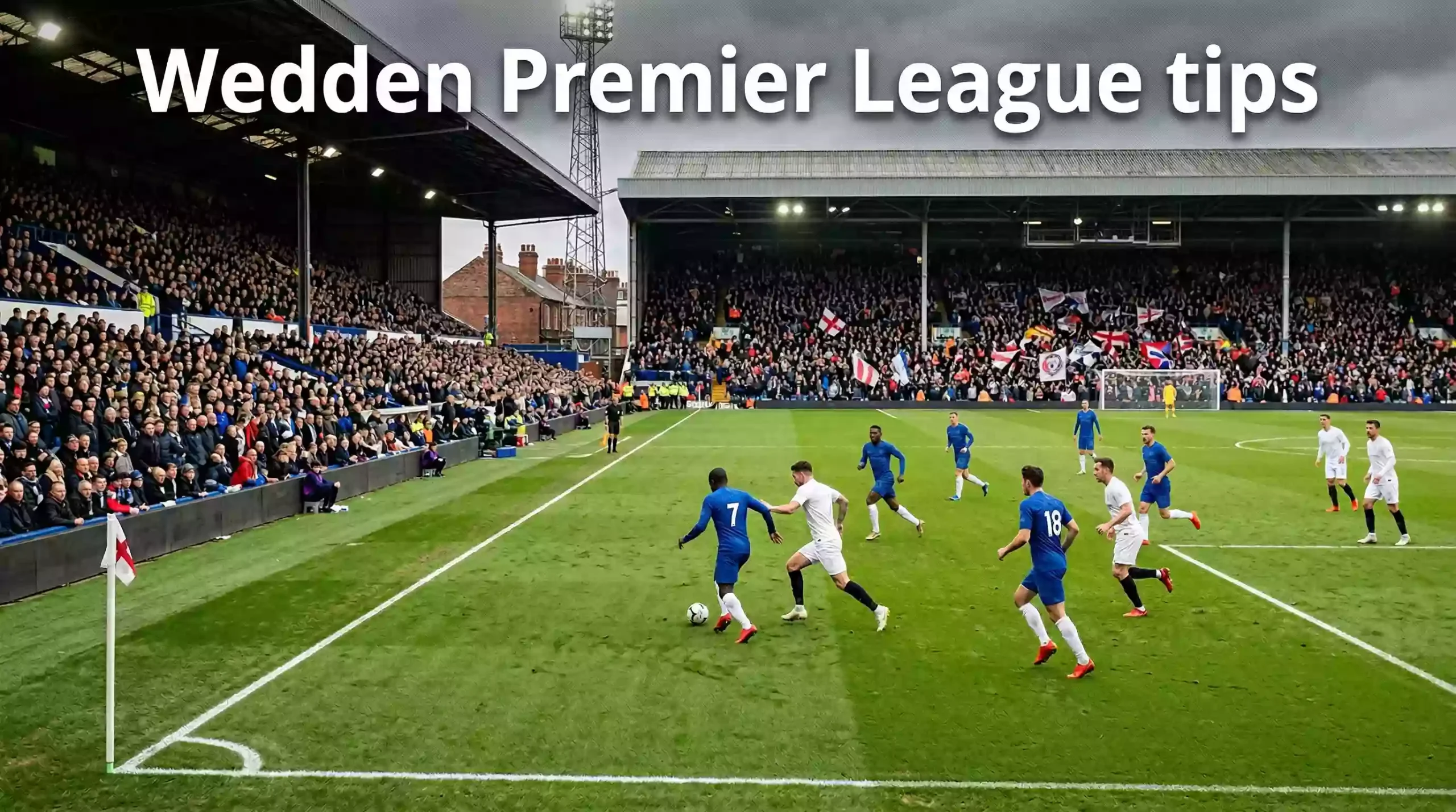 Engels voetbalstadion met volle tribunes en groene grasmat